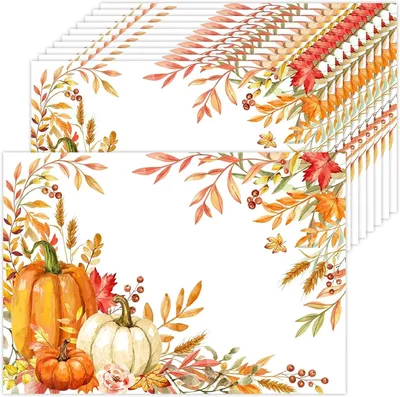 Imagen del producto de Manteles individuales de papel con motivos de hojas de calabaza, paquete de 50 unidades, 40 x 11 cm, ideales para el otoño