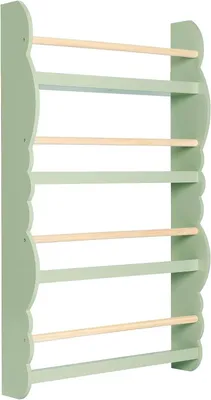 Produktbild von Kinder-Bücherregal-Wandregal aus Kiefernholz und E1-MDF mit 4 Regalen | Grün | 60x14,5x98 cm