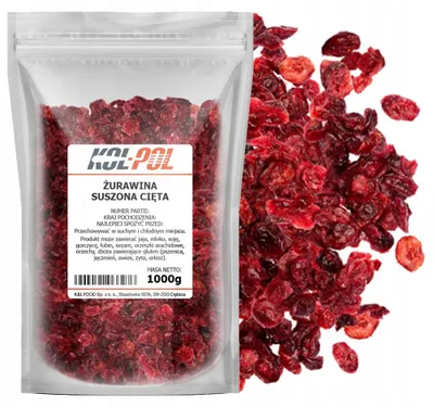 Zdjęcie produktu dla ŻURAWINA SUSZONA 1kg Cięta naturalna słodka owoce wysoka jakość Kol-Pol
