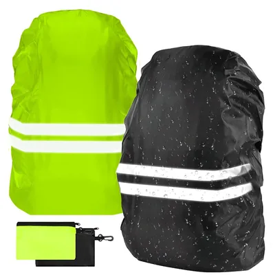 Image de Lot de 2 housses imperméables pour sacs à dos, taille S (18-30 L), coupe-vent, avec bandes réfléchissantes, idéales pour la randonnée, le camping et le vélo.