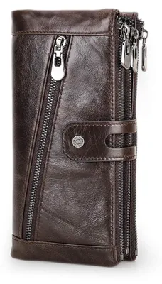 Imagen del producto de Cartera para mujer con cremallera – Clutch de cuero genuino con compartimento para teléfono