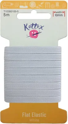 Produktbild von Kottex Gummiband 10 mm x 5 m Weiß – Reißfestes Flachgummi zum Nähen – Elastisches Nähgummi für Kleidung und Textilien