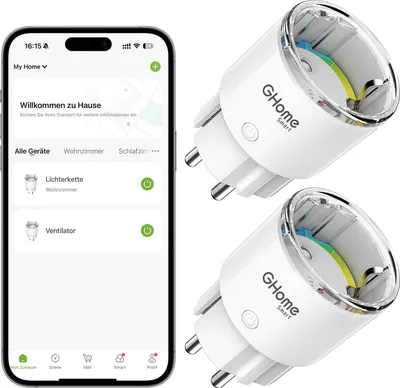 Productafbeelding van GHome Smart Mini WLAN stekker met stroommeting, bediening via app, 10A – 2-stuks verpakking
