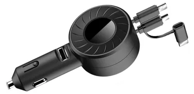 3-in-1 USB-Autolader, einziehbar, 150 cm, schwarz