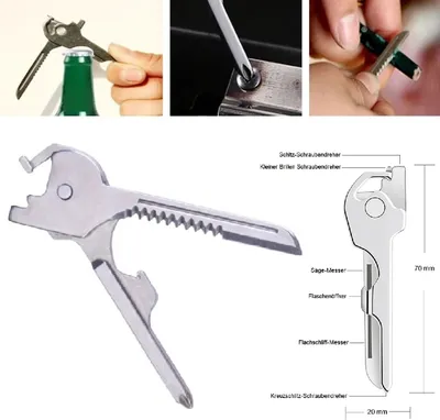 Produktbild von 6in1 Taschenmesser Schlüssel Messer Schlüsselanhänger Mini Messer Multitool EDC - Silber