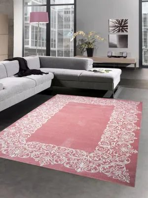 Produktbild von Designer Teppich Wohnzimmerteppich Kurzflor Teppich Ornamente pastell rosa creme Größe - 240 x 340 cm