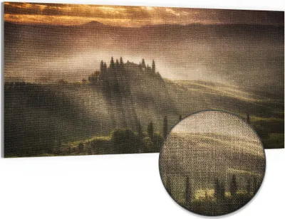 Produktbild von DEQORI Hybrid Leinwand Bild 100x50 cm 'Morgenlicht Zauber' Wandbild Glas flach modern