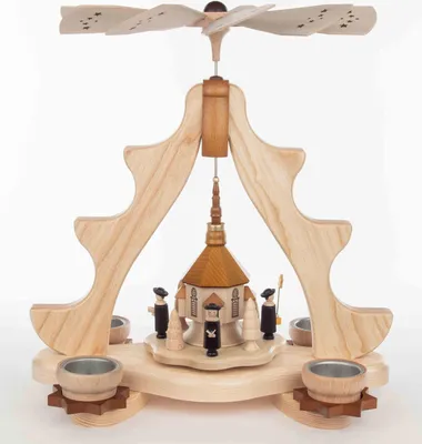 Produktbild von Tischpyramide Kurrende mit Seiffener Kirche und Teelichter HxLxB 32x20x37cm NEU