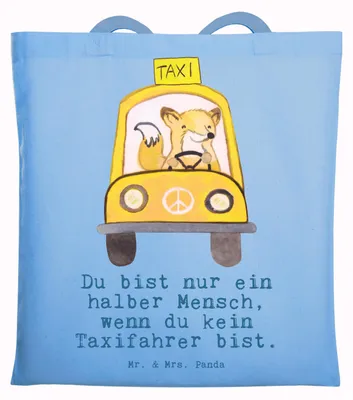 Produktbild von Mr. & Mrs. Panda Tote Bag Taxifahrer Herz - Sky Blue - Geschenk, Tragetasche, Laptoptasche, Jutebeutel, Shopping Tasche, Beutel