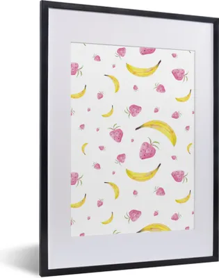 Produktbild von MuchoWow® Gerahmtes Poster Banane - Erdbeere - Aquarell 30x40 cm - Poster mit Schwarzem Bilderrahmen Wandposter Rahmen Foto Bilder - Wandposter Schlafzimmer