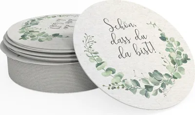 Produktbild von Bierdeckel / Untersetzer Eukalyptus 'Schön, dass du da bist!' (40 Stück)