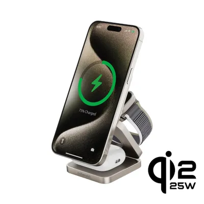 Obrázek produktu pro Magnetická bezdrátová nabíječka Cubenest Qi2.2 3v1 SQ312 Fold Pro Titanium - kompatibilní s Magsafe