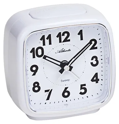 Obrázek produktu pro Atlanta 1978/0 Budík quartzový analogový bílý tichý bez tikání se světelnou signalizací snooze
