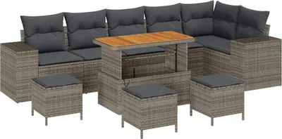 Immagine prodotto di vidaXL Set di divani da giardino 10 pezzi in polirattan grigio
