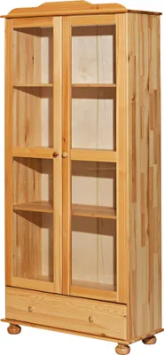 Produktbild von Möbilia Vitrine | 2 Türen mit Glaseinsatz, 1 Schublade | Kiefer-Holz natur | B 85 x T 35 x H 189 cm | 19020026 | Serie SCHRANK