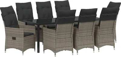 Obrázek produktu pro vidaXL Zahradní jídelní set, 9 kusů, šedá barva, polyratan