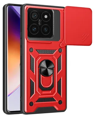 Produktbild von MobyDefend Hülle für Xiaomi 14T Pro - Panzerhülle mit drehbarem Ring und Standfunktion - Rot