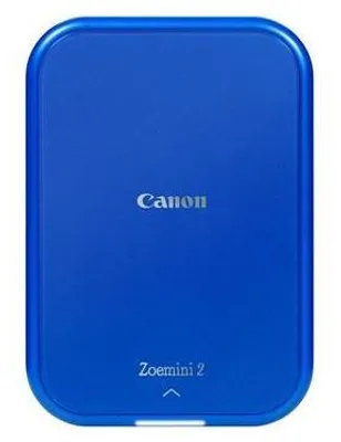 A top-down view of a blue Canon Zoemini 2 portable photo printer.