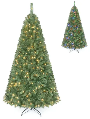 Immagine prodotto di Albero di Natale artificiale COSTWAY, altezza 180 cm, con 1000 punte in PVC, luci a LED (350), 2 colori di luce, 11 modalità di illuminazione e base in metallo. Albero di Natale verde