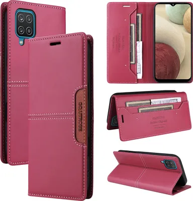 Produktbild von Handyhülle für Samsung Galaxy A12 Hülle, Leder Flip Wallet Kartenfach Stand Schutzhülle Rot