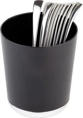 Produktbild von APS 20 Tischreste-/Besteckbehälter BASE CHROME, Kunststoff (SAN), Ø 13 cm, Höhe 15 cm, verchromter Boden, schwarz