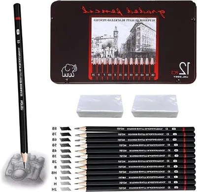 Produktbild von Professionelle Bleistiftset, 12 Stück, 2 Weiß, Gummi, B-HB-2H, für Anfänger und Künstler