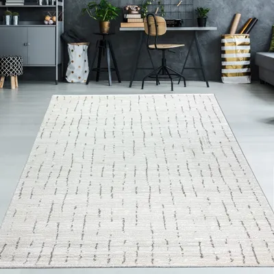 Produktbild von Teppich Wohnzimmer Schlafzimmer Strich Muster sanft in beige schwarz Größe - 240 x 340 cm