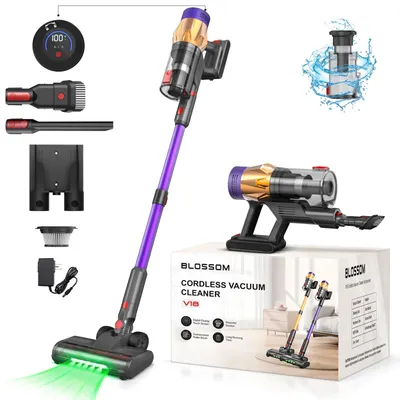 Produktbild von V18 Kabelloser Hand- und Stielstaubsauger - 550 W Starke Saugleistung - HEPA-Filter - LCD-Display - 40 Min Akkulaufzeit - 1–2 L Staubbehälter - Lila
