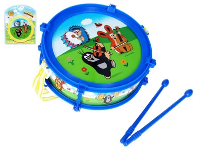 Obrázek produktu pro Krtek/Krtečkův bubínek plast 20cm + 2 paličky 2 barvy v krabičce