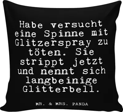 Produktbild von Mr. & Mrs. Panda Kuschel Kissen Habe versucht eine Spinne... - Schwarz - Geschenk, Spinne, Sofa, kuschelkissen 40x40, mikrofaser kopfkissen, Lustige Sprüche, Spruch, Frau