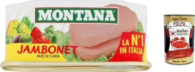 Produktbild von 12x Montana Jambonet Pate Rind und Schweine patè di carne bovina e suina 200g + Italian Gourmet polpa 400g