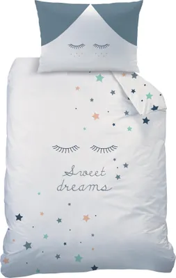 Produktbild von Sweet Dreams Baby-Bettwäsche 40x60 + 100x135 cm  Sleepy Eyes, Wimpern, Sterne - 100% Baumwolle