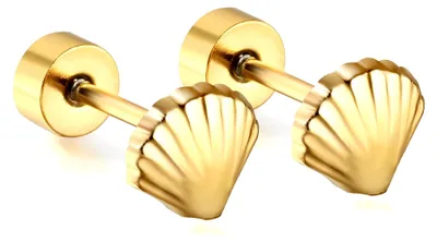 Image de Petites boucles d'oreilles en forme de coquillage pour femmes, en acier inoxydable hypoallergénique