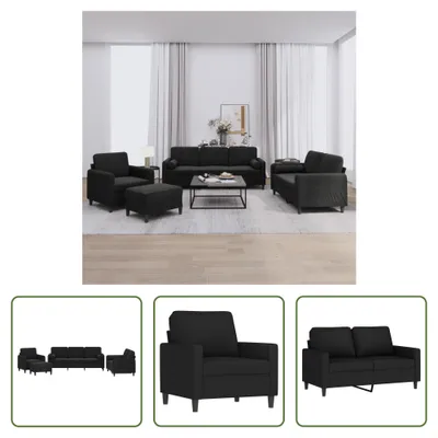 Produktbild von The Living Store 4-tlg. Sofagarnitur mit Kissen Schwarz Samt