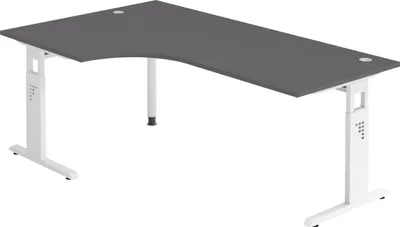 Produktbild von bümö Schreibtisch Serie-O - Nachbildung: Graphit, Größe: Eckschreibtisch 200 x 120 cm, Gestell: Weiß