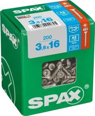 Produktbild von SPAX Edelstahlschraube, 3,5 x 16 mm, 200 Stück, Vollgewinde, Senkkopf, T-STAR plus T15, 4CUT - 4197000350167