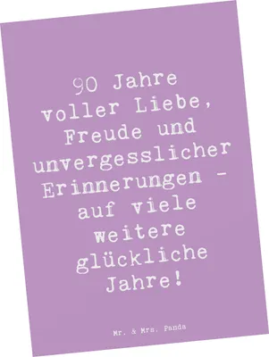 Produktbild von Mr. & Mrs. Panda Postkarte Spruch 90. Geburtstag Liebe Freude - Lavendeltraum - Geschenk, Fotokarte, Alter, 90 Jahre, Grußkarte, Handgefertigtes, Ansichtskarten