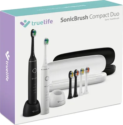Produktbild von TrueLife SonicBrush Compact Duo, Erwachsener, Vibrierende Zahnbürste, Massage, Sensibel, Whitening, Schwarz, Weiß, 3500 Bewegungen pro Minute, Rund