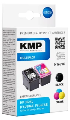Produktbild von KMP H168V, Schwarz, Cyan, Magenta, Gelb, Tinte auf Pigmentbasis, Tinte auf Farbstoffbasis, 15 ml, 12 ml, 550 Seiten