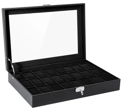 Image de Boîtier pour montres avec 24 compartiments, serrure à clé et couvercle en verre