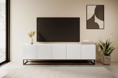 Zdjęcie produktu dla SZAFKA KOMODA RTV 200 cm LOFT stelaż PÓŁKA POD TV NOWOCZESNA BIAŁY MAT ASHA