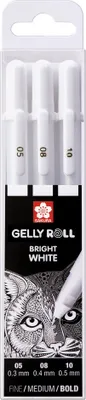 Produktbild von SAKURA Gel-Tintenroller Gelly Roll Bright White 0,5 0,4 und 0,3 mm 3er Set