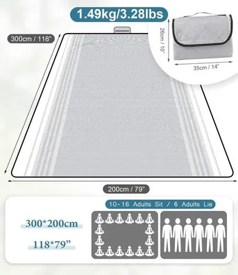 Produktbild von Famanu Picknickdecke XXL - Wasserfest, waschbar, isoliert, grau, 300 x 200 cm