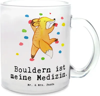 Produktbild von Mr. & Mrs. Panda Tee Tasse Fuchs Bouldern - Transparent - Geschenk, Teeglas, Boulderhalle, Teetasse, Häferl, Pott, Klettern, Haferl, Kletterhalle