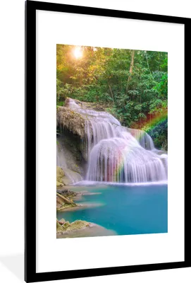 Produktbild von MuchoWow® Gerahmtes Poster Regenbogen - Sonne - Wasserfall - Natur 60x90 cm - Poster mit Schwarzem Bilderrahmen Wandposter Rahmen Foto Bilder - Dekoration - Wandposter Wohnzimmer - Hochwertig