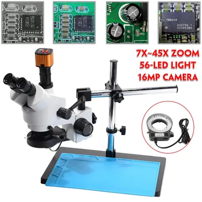 Image de Microscope stéréo - Zoom variable de 7x à 45x - Anneau lumineux à 56 LED - Binoculaire