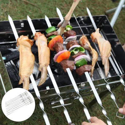 Produktbild von 10pcs Barbecue Stick Hitzeresistente wiederverwendbare Edelstahl-Fleischgarnelen-Grillspieße für Picknick
