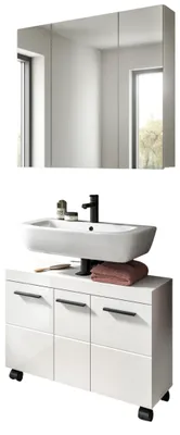 Produktbild von Badmöbel Set 2-teilig "Talerno" in weiß Hochglanz Badkombination 82 x 191 cm