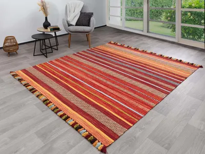 Produktbild von Steffensmeier Handwebteppich Turbat | Antistatisch | 100% Baumwolle | Rot, handgewebt, Größe: 70x130 cm