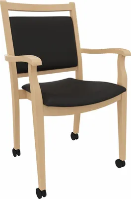 Produktbild von Pflegestuhl André mit Armlehnen und Rollen – Ideal für Senioren im Altenheim oder Zuhause – Massivholz stabil und Pflegeleicht.Stoffbezug:Kunstleder Soft Schwarz,Sitzhöhe:47cm